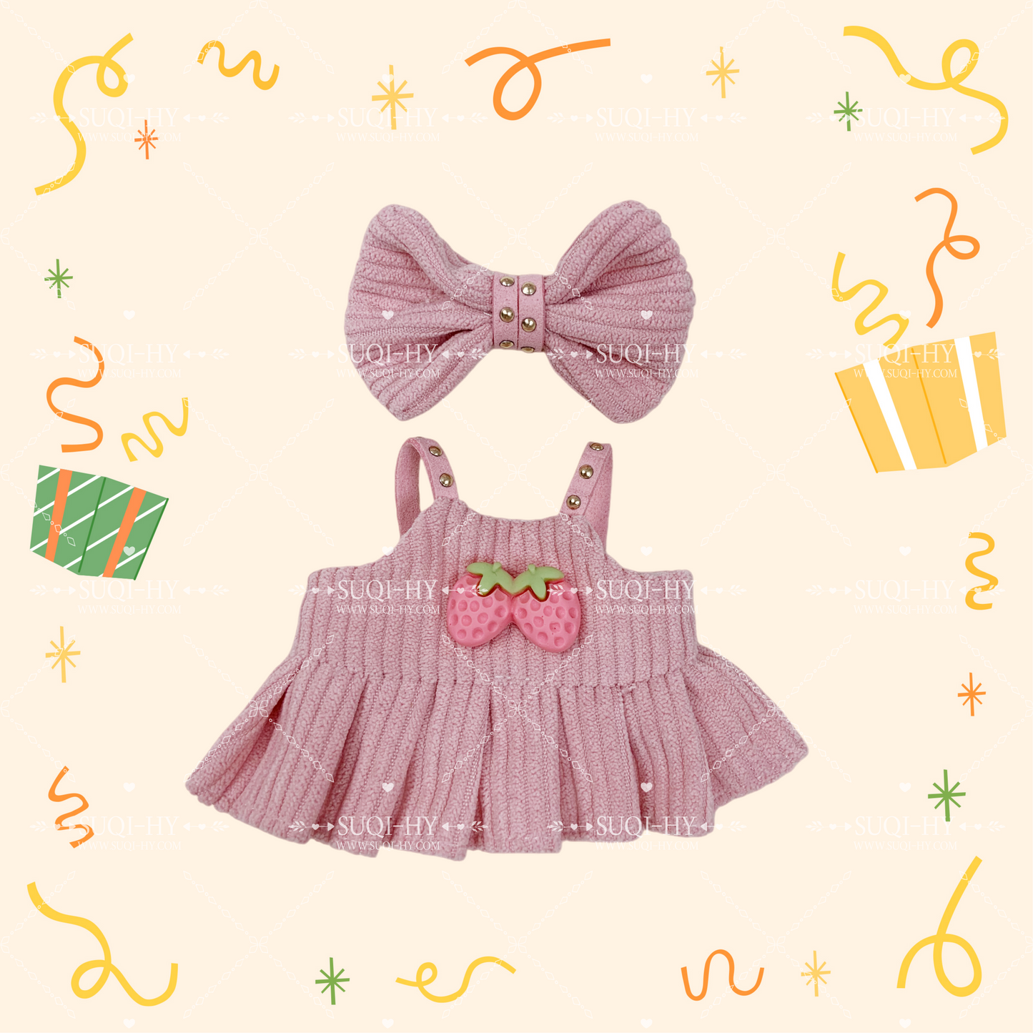 A dress set that girls really like, decorated with bows and paired with a bag, looks great and is suitable for a 17cm LBB