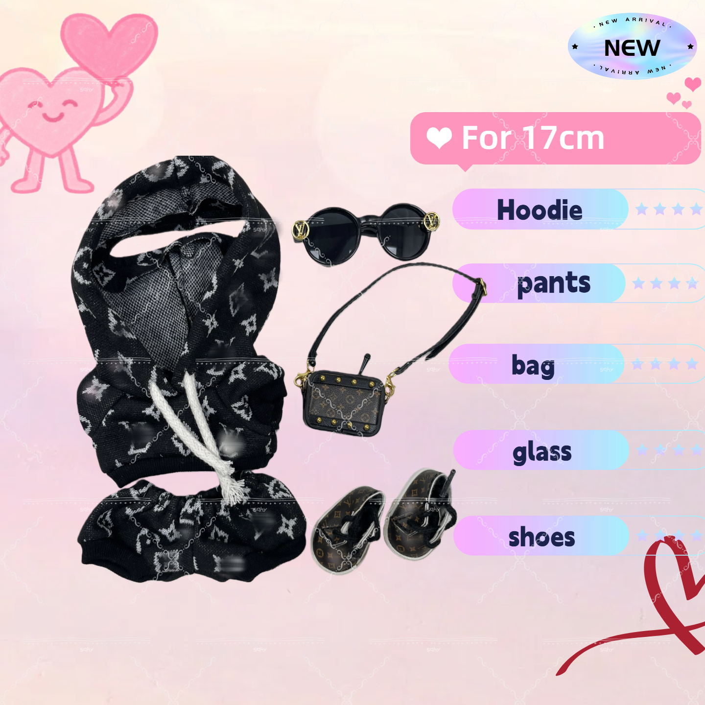 17cm Vinyl Plush Doll Costume Set (Includes Bag, , and Shoes) — Compatible with v1, v2, and v3