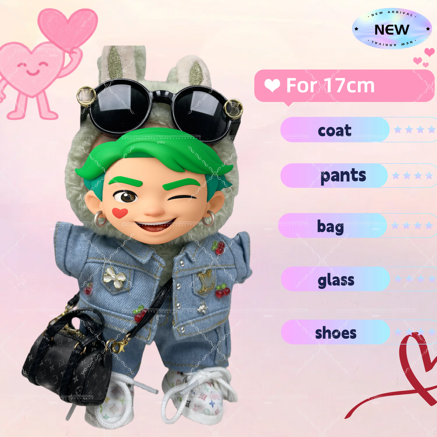 17cm Vinyl Plush Doll Costume Set (Includes Bag, , and Shoes) — Compatible with v1, v2, and v3