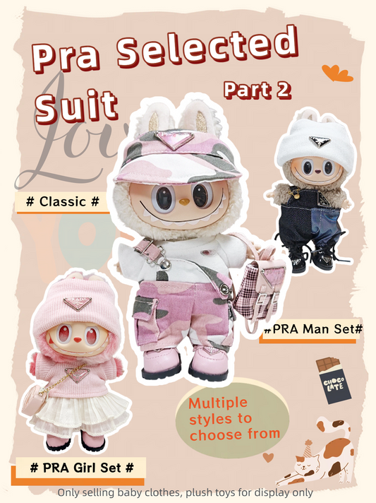 Pra-da Set Part 2：Handmade doll clothes are suitable for plush toys with similar body shapes such as Labubu, LIILA, and Munchki, which are 17cm in size