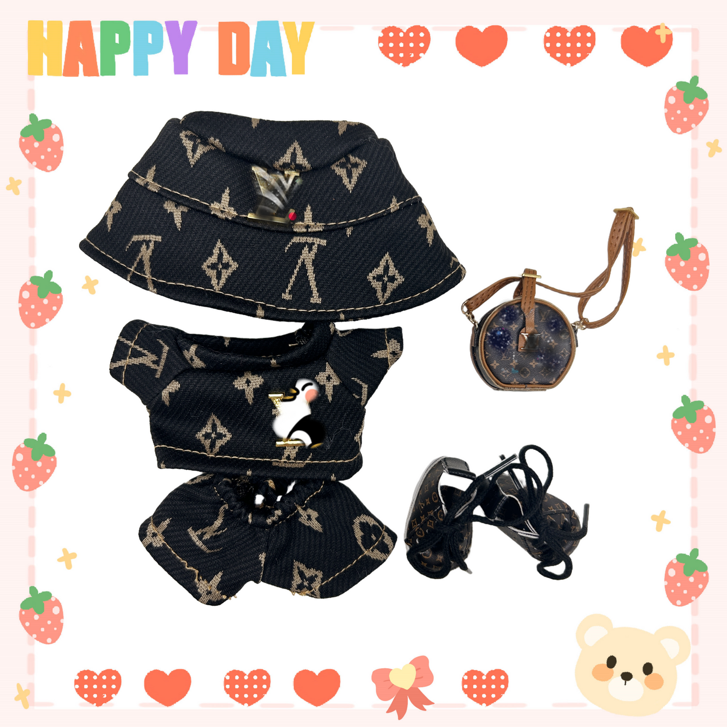 17cm Vinyl Plush Doll Costume Set (Includes Bag, , and Shoes) — Compatible with v1, v2, and v3