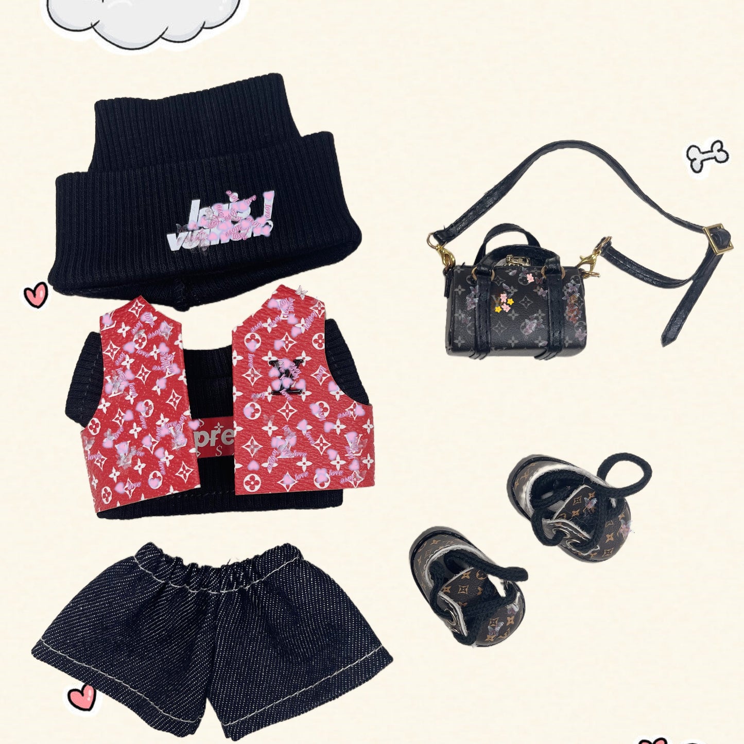 17cm Vinyl Plush Doll Costume Set (Includes Bag, , and Shoes) — Compatible with v1, v2, and v3