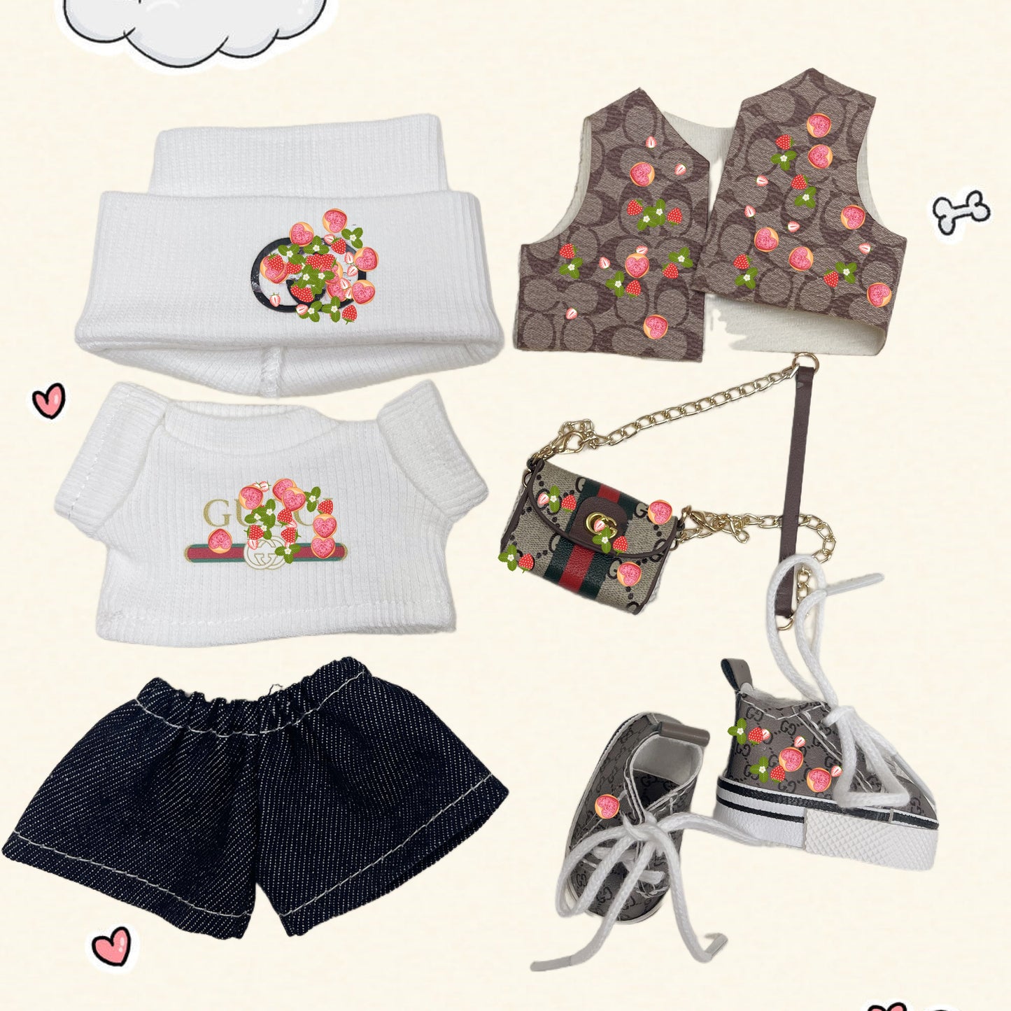 17cm Vinyl Plush Doll Costume Set (Includes Bag, , and Shoes) — Compatible with v1, v2, and v3