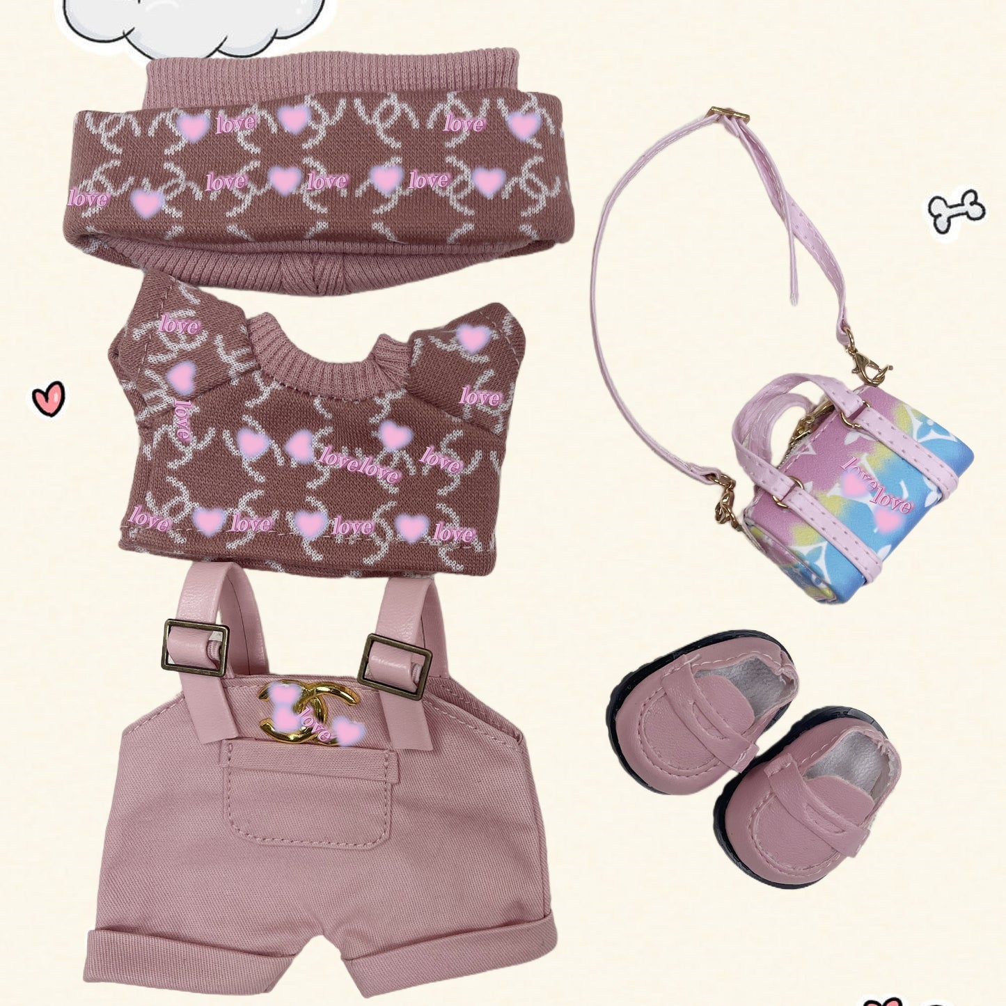 17cm Vinyl Plush Doll Costume Set (Includes Bag, , and Shoes) — Compatible with v1, v2, and v3