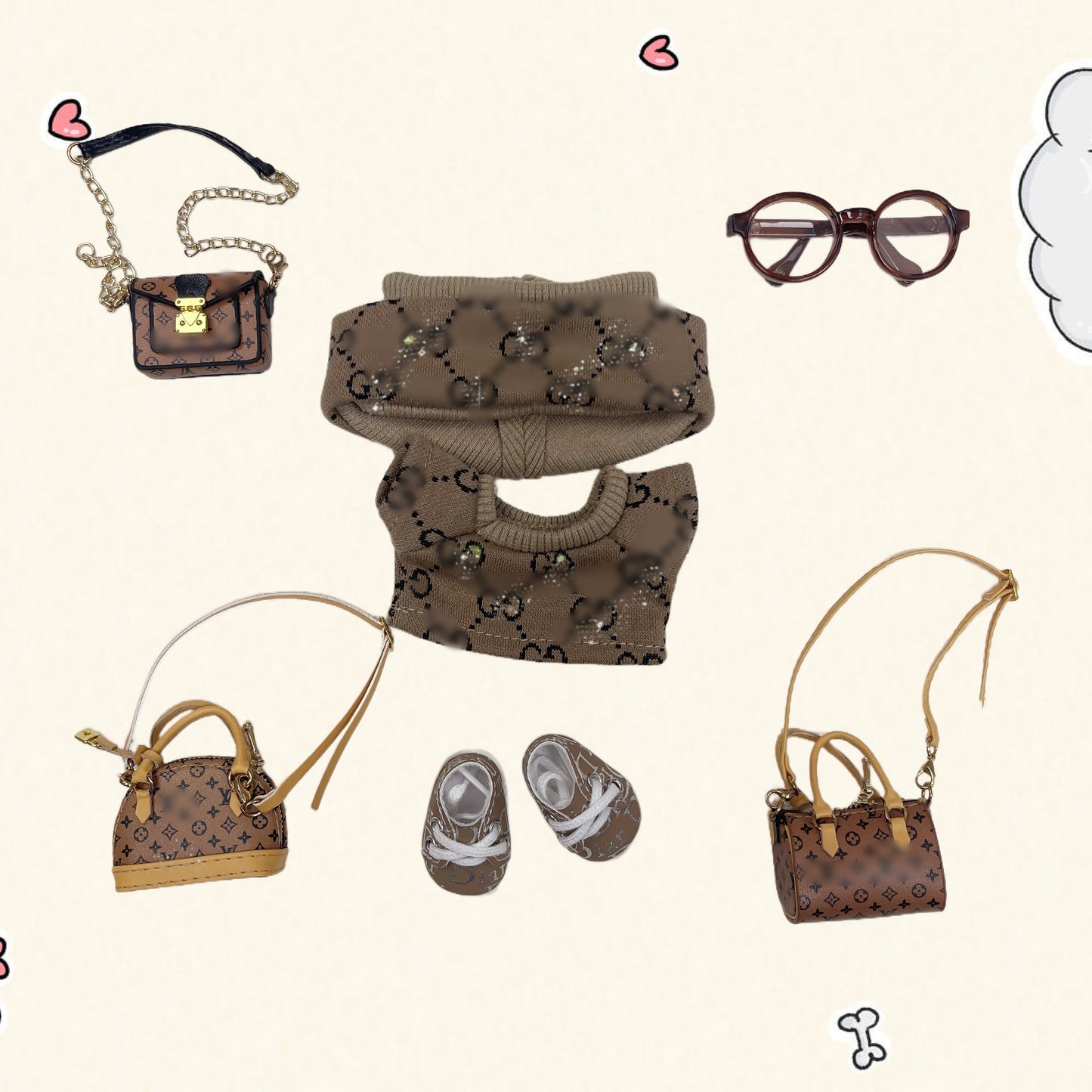 17cm Vinyl Plush Doll Costume Set (Includes Bag, , and Shoes) — Compatible with v1, v2, and v3