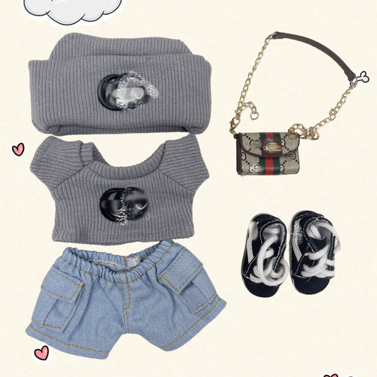 17cm Vinyl Plush Doll Costume Set (Includes Bag, , and Shoes) — Compatible with v1, v2, and v3