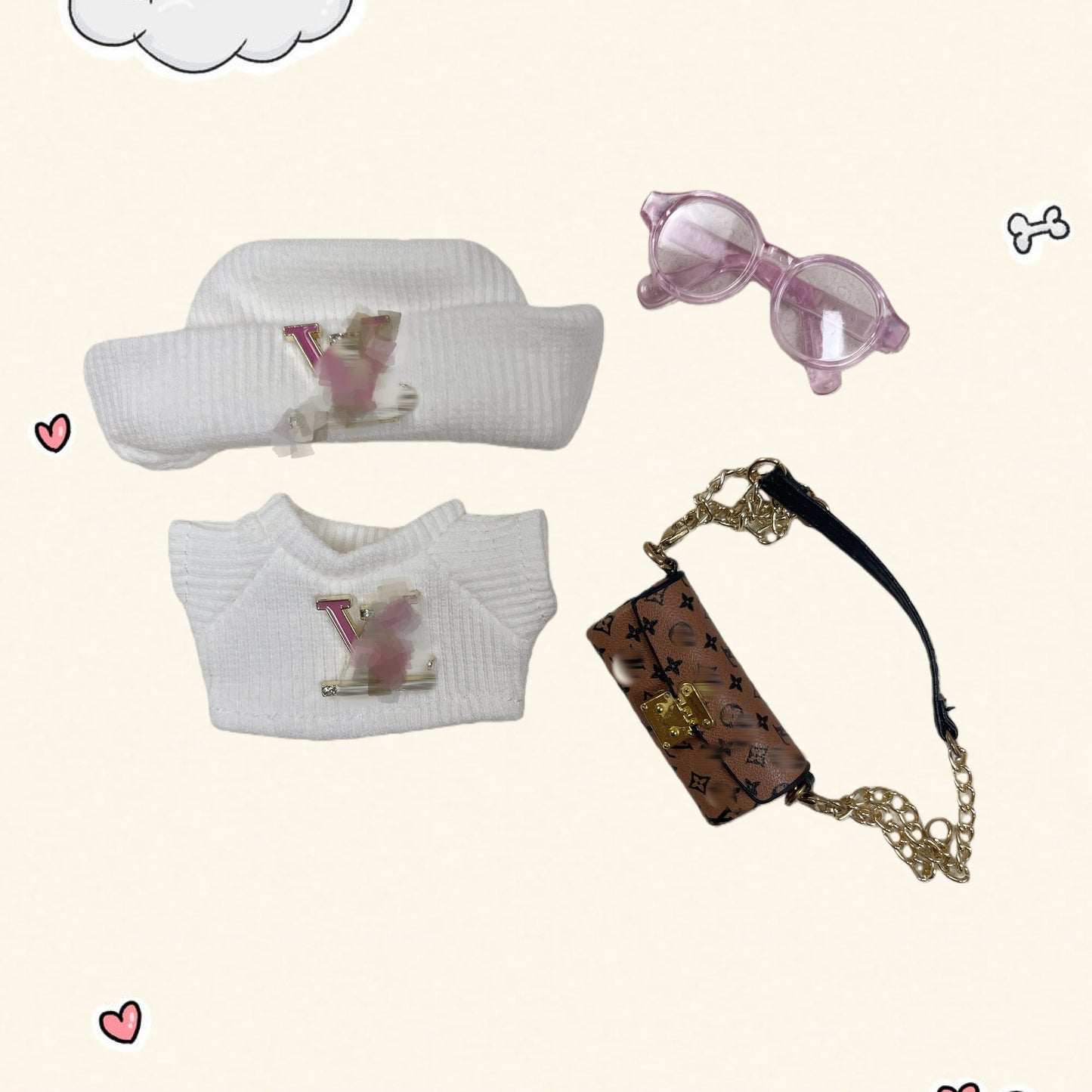 17cm Vinyl Plush Doll Costume Set (Includes Bag, , and Shoes) — Compatible with v1, v2, and v3