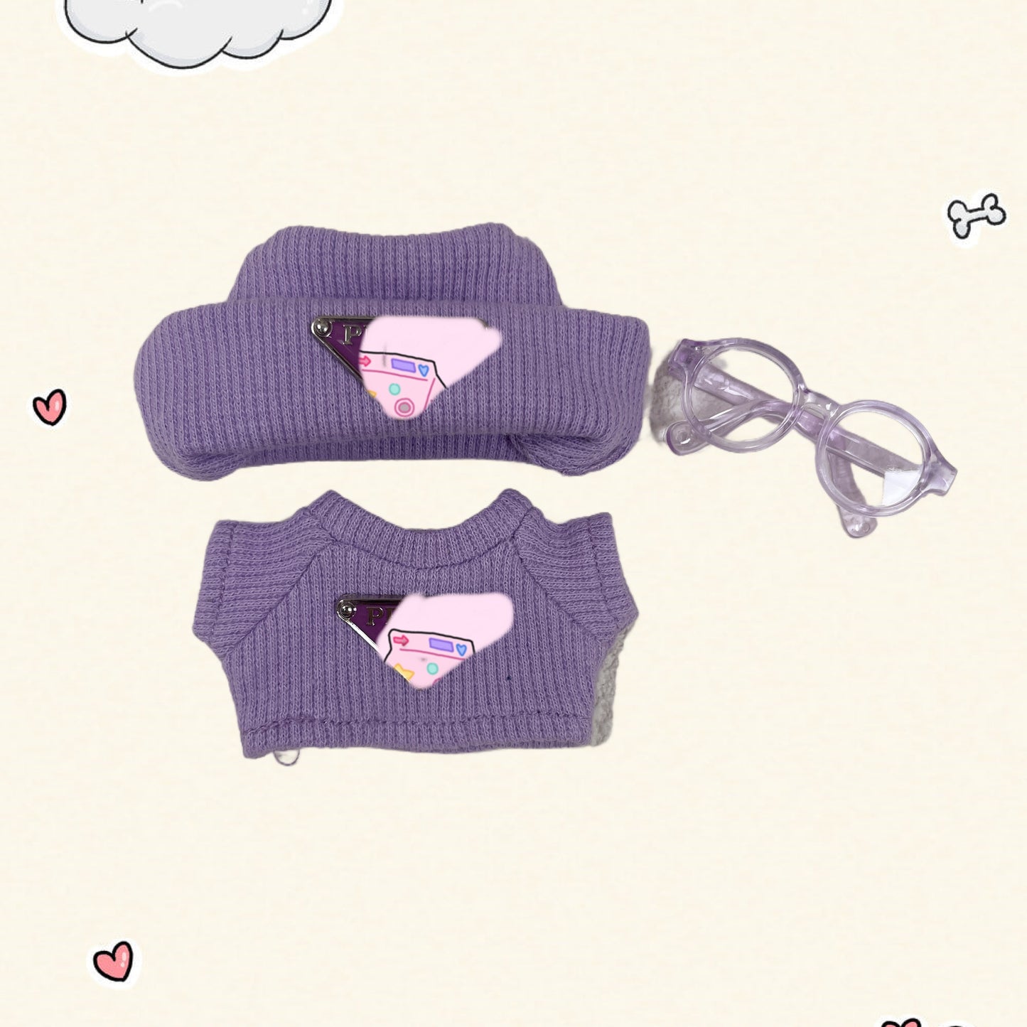 17cm Vinyl Plush Doll Costume Set (Includes Bag, , and Shoes) — Compatible with v1, v2, and v3