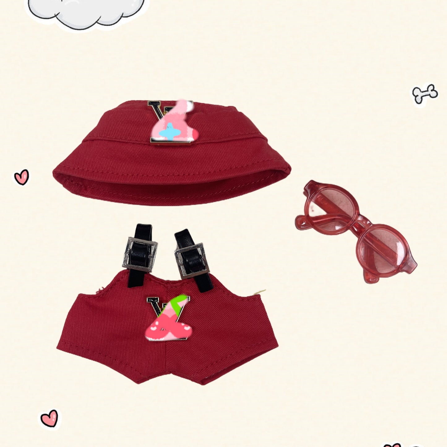 17cm Vinyl Plush Doll Costume Set (Includes Bag, , and Shoes) — Compatible with v1, v2, and v3