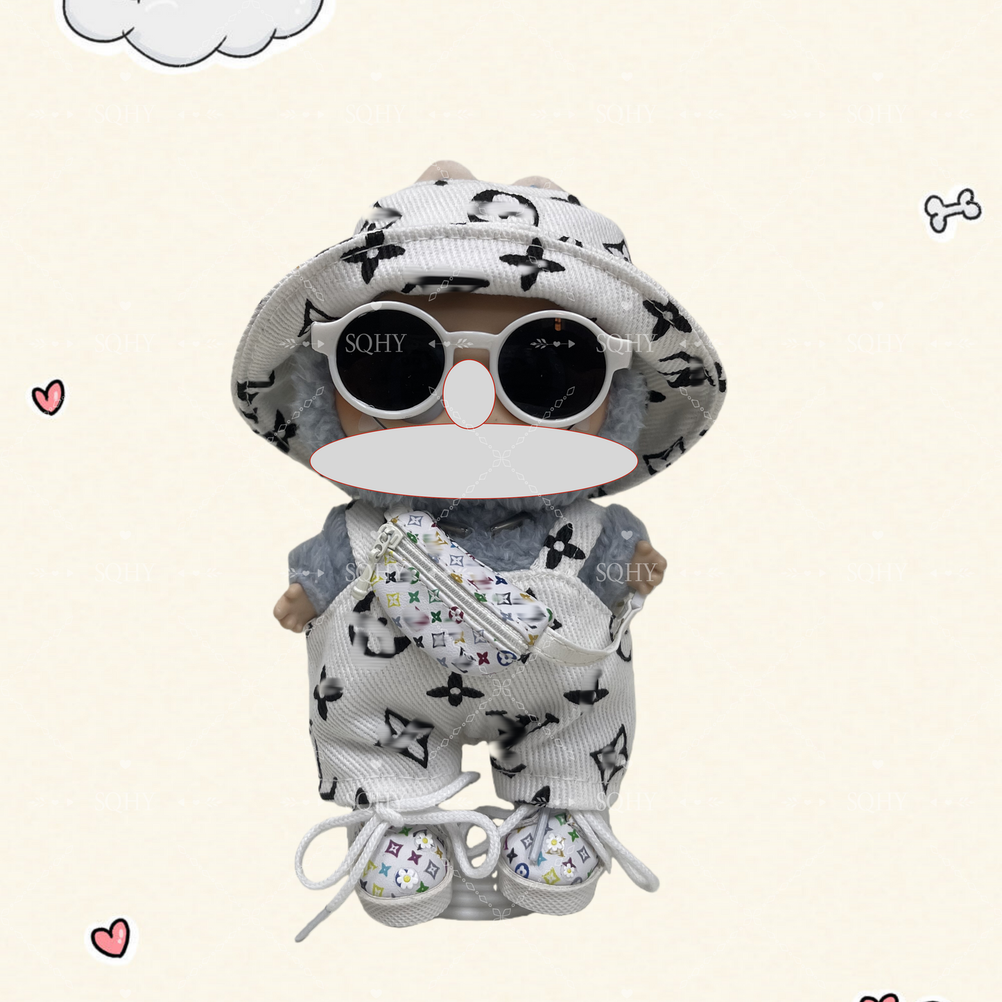 17cm Vinyl Plush Doll Costume Set (Includes Bag, , and Shoes) — Compatible with v1, v2, and v3