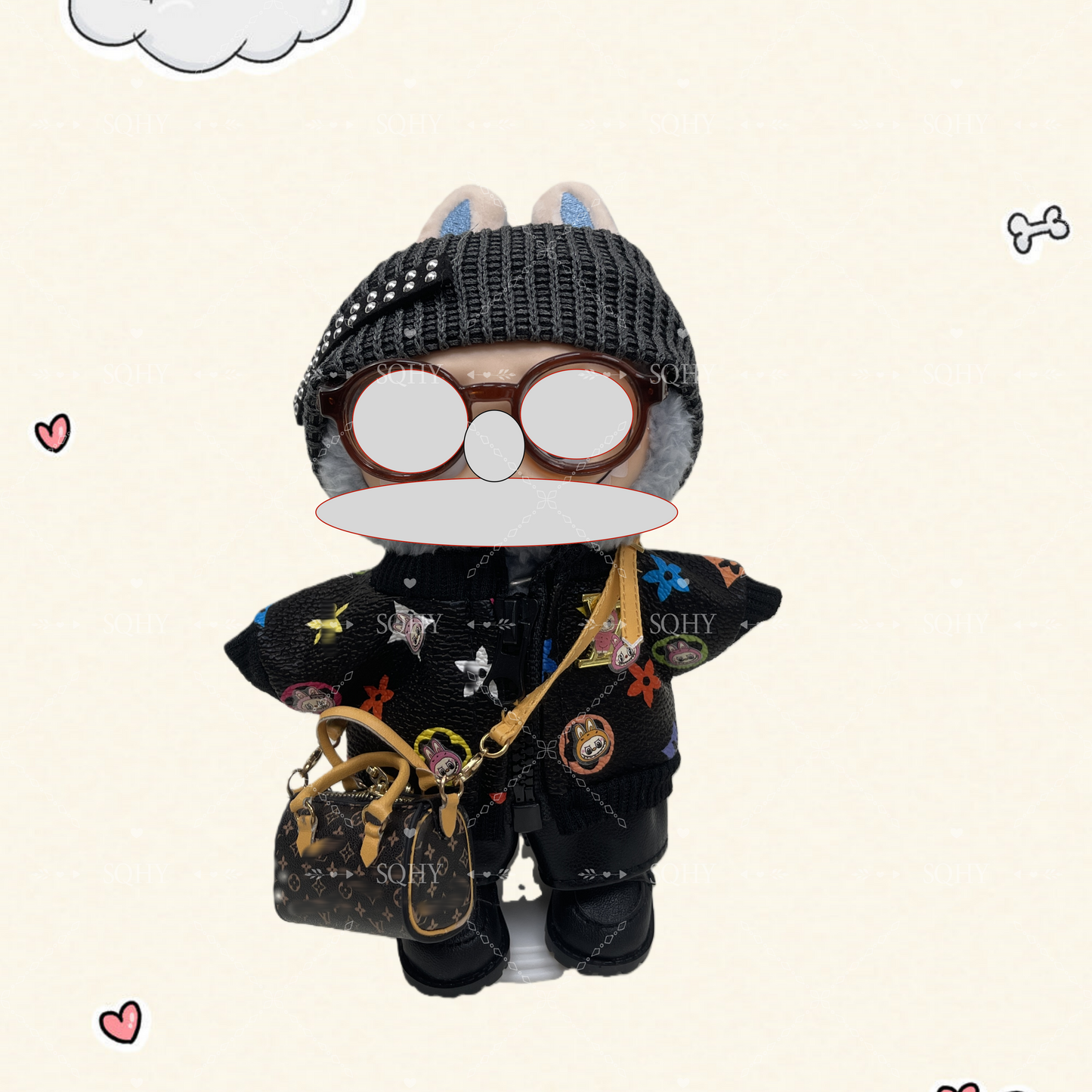 17cm Vinyl Plush Doll Costume Set (Includes Bag, , and Shoes) — Compatible with v1, v2, and v3