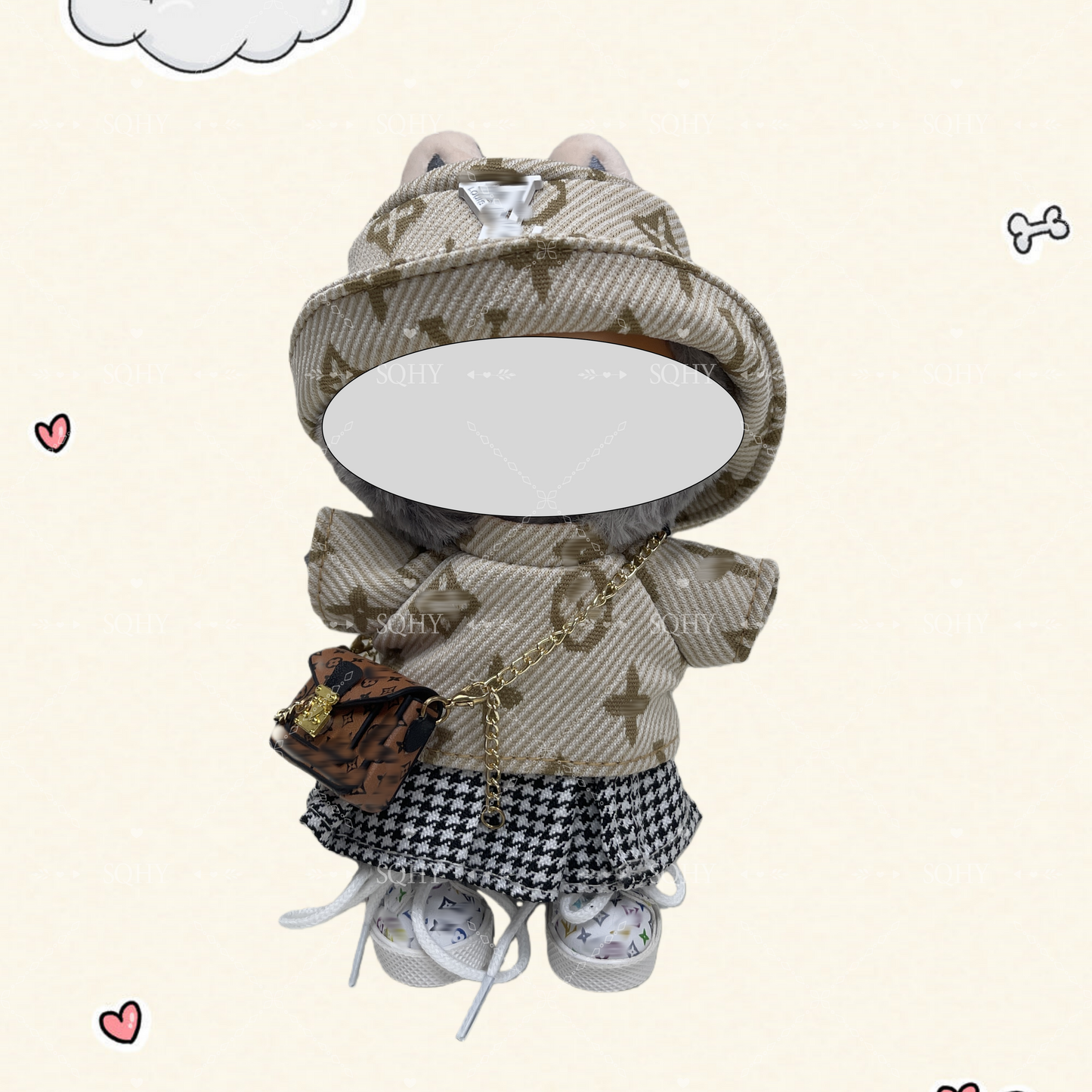 17cm Vinyl Plush Doll Costume Set (Includes Bag, , and Shoes) — Compatible with v1, v2, and v3