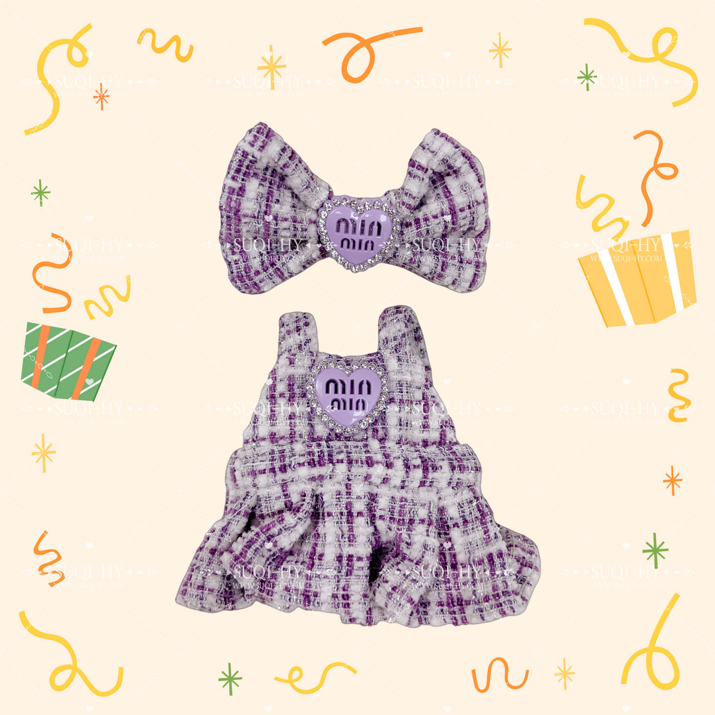 A dress set that girls really like, decorated with bows and paired with a bag, looks great and is suitable for a 17cm LBB