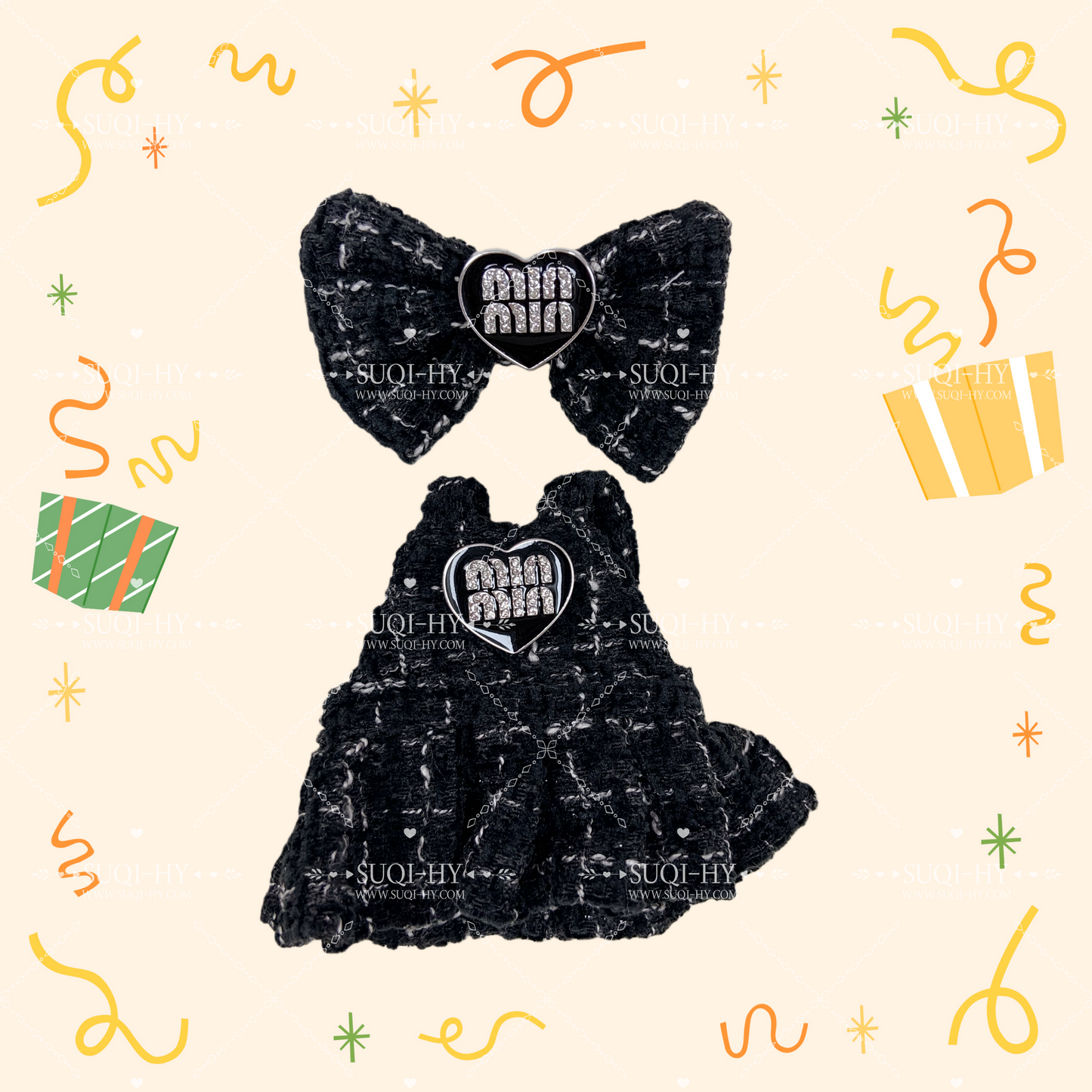 A dress set that girls really like, decorated with bows and paired with a bag, looks great and is suitable for a 17cm LBB