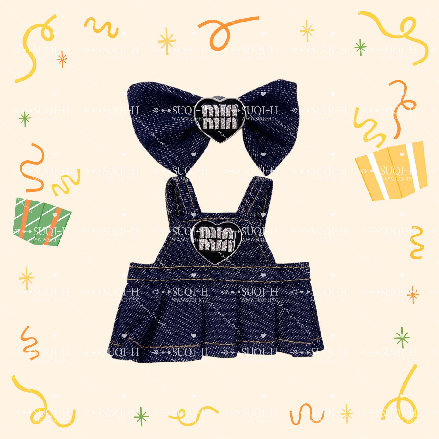 A dress set that girls really like, decorated with bows and paired with a bag, looks great and is suitable for a 17cm LBB