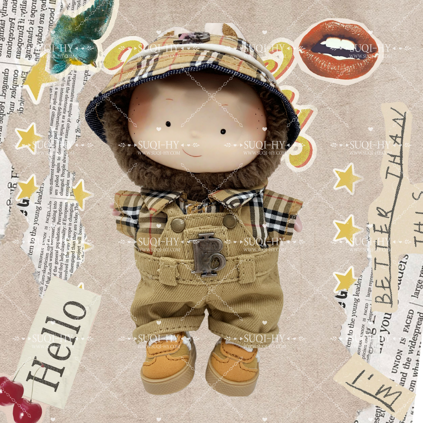 BURB... Style checkered set with one hat and two different ways of wearing, handmade customization suitable for LBBs up to 17cm