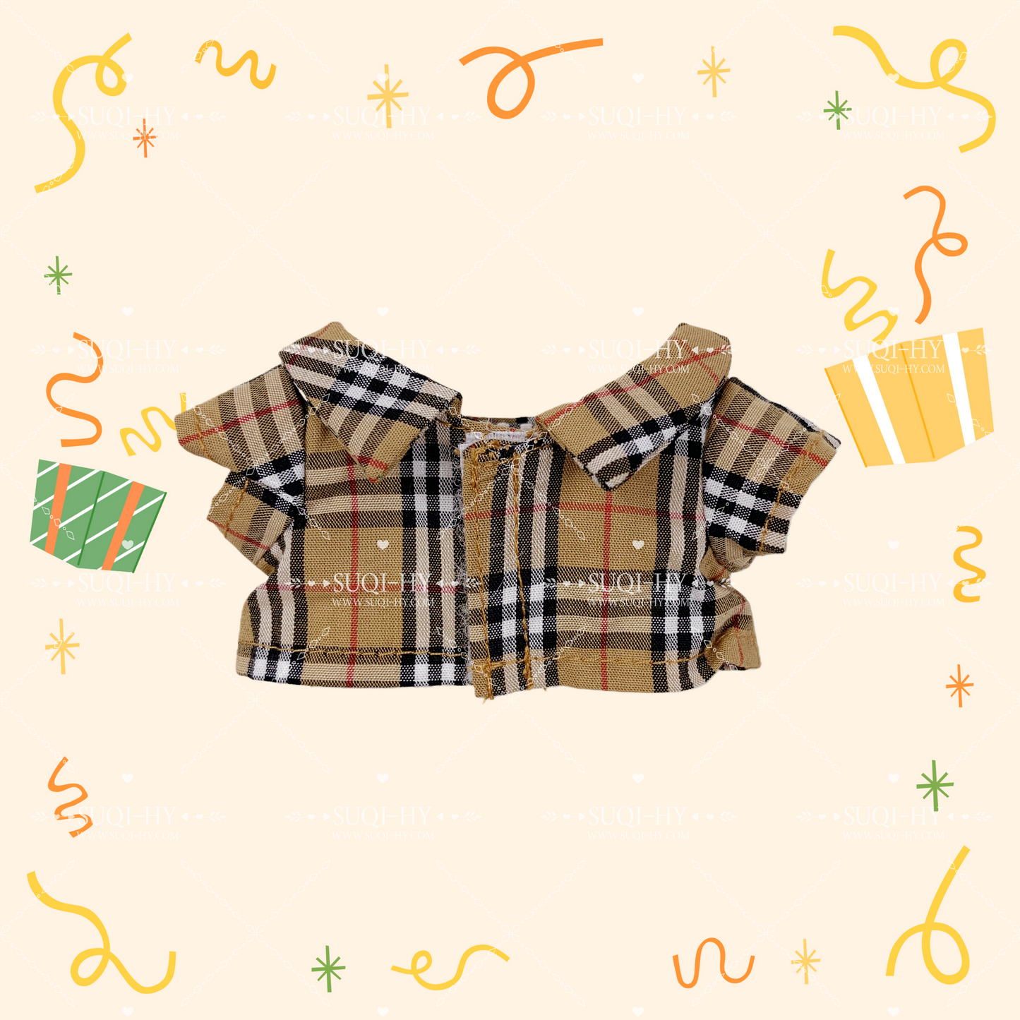 BURB... Style checkered set with one hat and two different ways of wearing, handmade customization suitable for LBBs up to 17cm