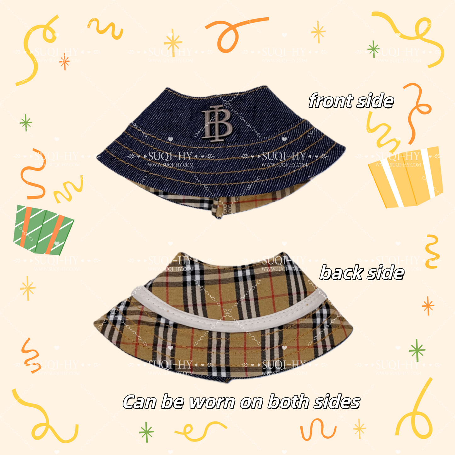 BURB... Style checkered set with one hat and two different ways of wearing, handmade customization suitable for LBBs up to 17cm