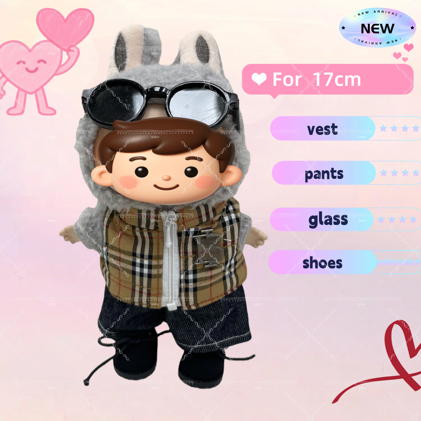 17cm Vinyl Plush Doll Costume Set (Includes Bag, , and Shoes) — Compatible with v1, v2, and v3