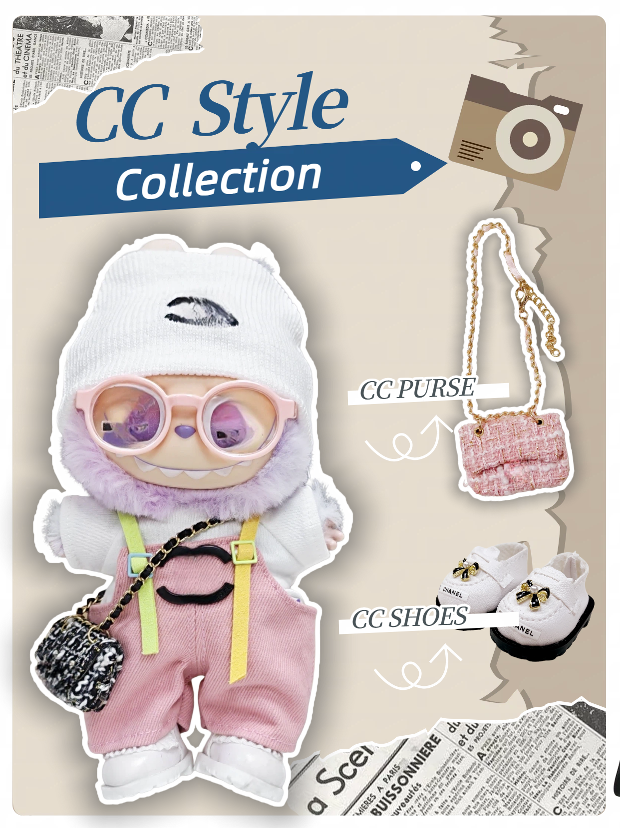 CC Style Part1：Handmade 17cm doll clothes, backpacks, wallets, shoes. Suitable for dolls with a height of about 10cm