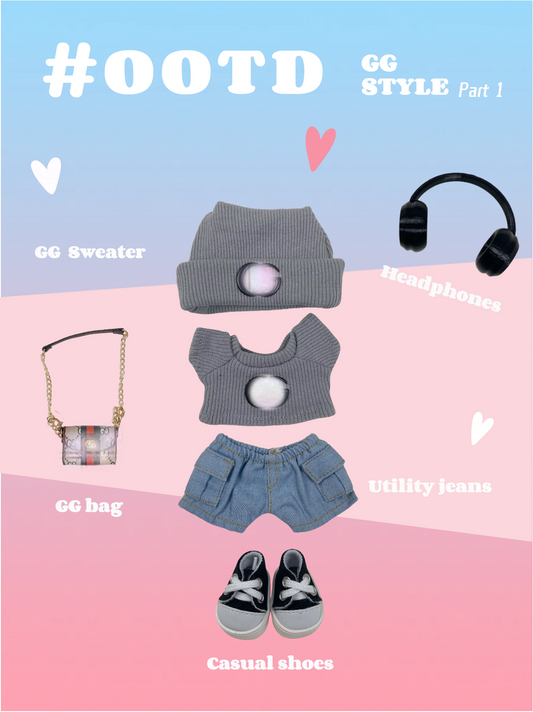 17cm Enamelled Rubber Plush Doll Clothes, Backpack and Glasses - Compatible with v1, v2, v3