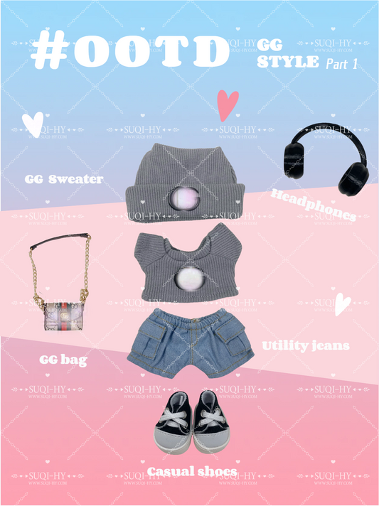 17cm Enamelled Rubber Plush Doll Clothes, Backpack and Glasses - Compatible with v1, v2, v3