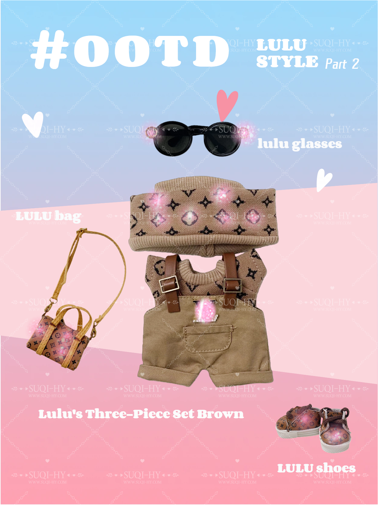 17cm Enamelled Rubber Plush Doll Clothes, Backpack and Glasses - Compatible with v1, v2, v3