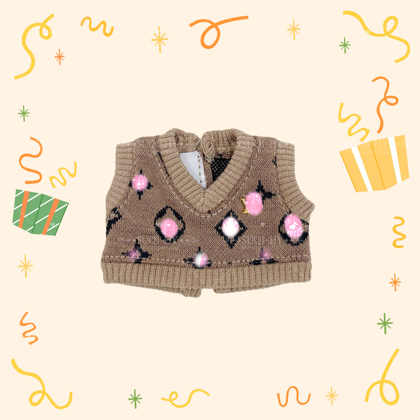 17cm Enamelled Rubber Plush Doll Clothes, Backpack and Glasses - Compatible with v1, v2, v3