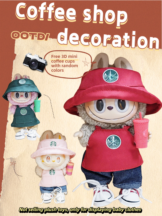 The coffee shop set is suitable for plush dolls with a size of about 10cm. Free 3D mini coffee cups in random colors will be provided
