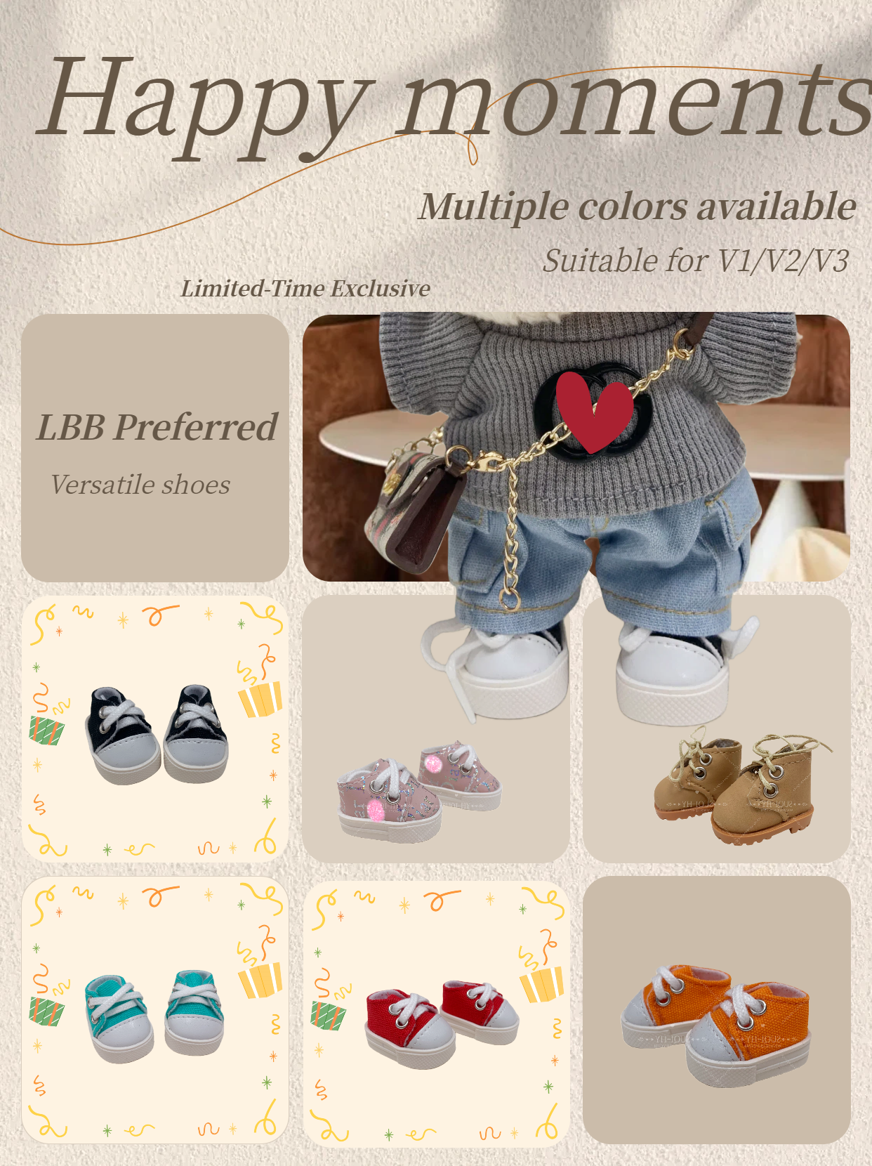 Doll shoes suitable for 17cm LBB dolls, compatible with V1/V2/V3 versions