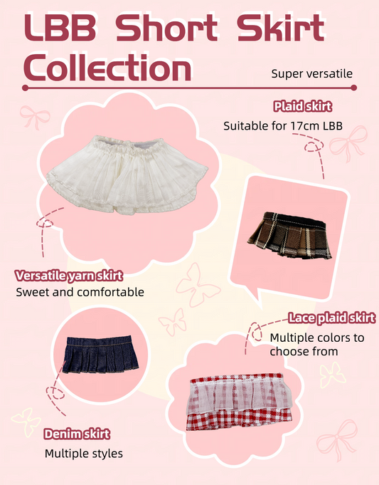 A versatile short pleated skirt with multiple colors that looks great when paired with T-shirts, shirts, sweaters, and outerwear. Suitable for LBB sizes up to 17cm LBB